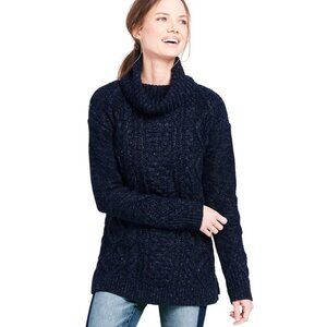 Land's End Cozy-Lofty Cable Turtleneck Sweater Navy Wool Blend Womens Size Small
